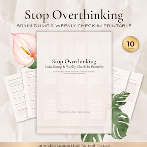 Smetti di pensare troppo (Sprintable) / Foglio di lavoro per svuotare la mente / Controllo del carico mentale per mamme impegnate / Agenda per mamme sopraffatte / PDF per il reset settimanale della cura di sé