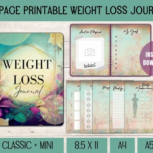 Weight loss tracker planner, printable weight loss chart, weight tracker fitness planner, health & wellness workout planner, meal planner