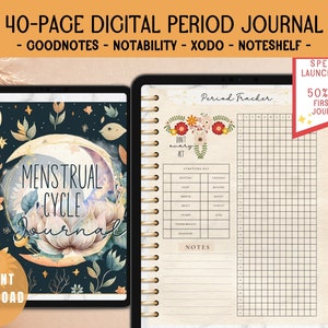 Period Tracker, Menstrual Cycle Tracking Journal, Woman&#39;s Cycle Tracker, Cycle Syncing Planner, Good Notes Period Tracker Journal for Girls