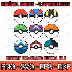 Pokeball Plotterdatei PNG DXF EPS Bundle, Masterball Ultraball Greatball Diveball Schnittdateien, Cricut Silhouette, T-Shirt Becher Aufkleber Clipart Download