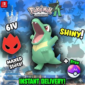 Pokemon Za SHINY ALPHA 6IV Totodile Competitive Set Battle Ready Switch 2 Corbeau Mega Evolution Pokedex