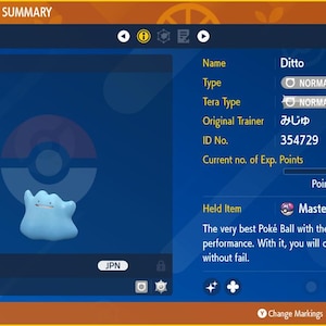 TIMID Ditto JPN Shiny 6IV Masuda Method Pokemon Scarlet Violet