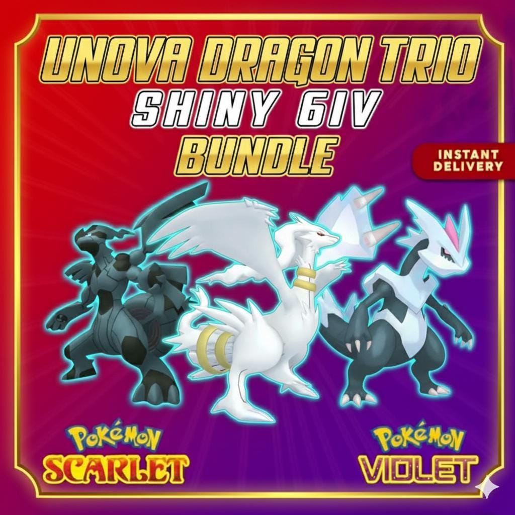 Shiny Zekrom Reshiram Kyurem Bundle 6IV Battle Ready Scarlet
