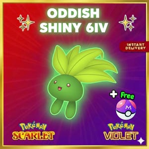 Pokemon écarlate et violet SHINY 6IV ODDISH ensemble compétitif Battle Ready Switch 2 Corbeau Mega Evolution Pokedex