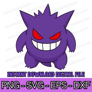 Gengar Svg PNG DXF EPS, archivo de corte de Pokémon, silueta de Cricut, imágenes prediseñadas vectoriales, camisetas, tazas, calcomanías, descarga digital instantánea