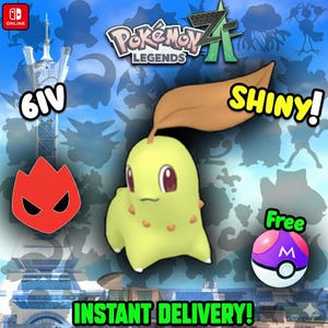 Pokemon Za SHINY ALPHA 6IV Chikorita Competitive Set Battle Ready Switch 2 Corbeau Mega Evolution Pokedex