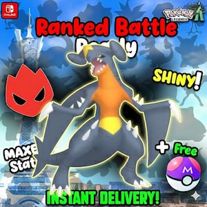 Pokémon Za ALPHA Shiny 6IV Garchomp + Mega Piedra Garchompite listo para la batalla Switch 2 Cualquier objeto equipado Mega Evolución Z A ZA