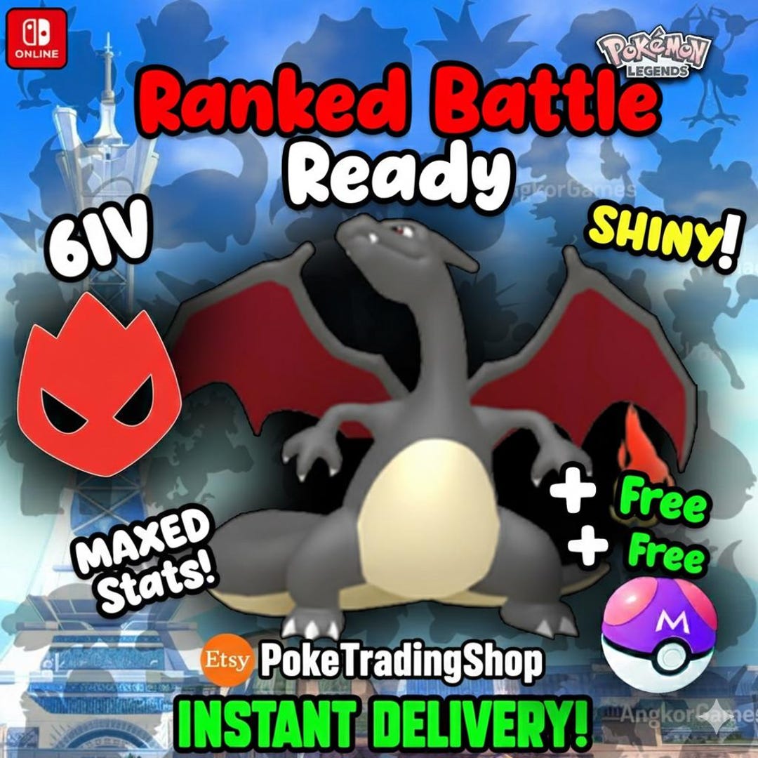 Pokemon ZA ALPHA Shiny 6IV Charizard + Mega Stone X Y / Battle Ready Ev ...