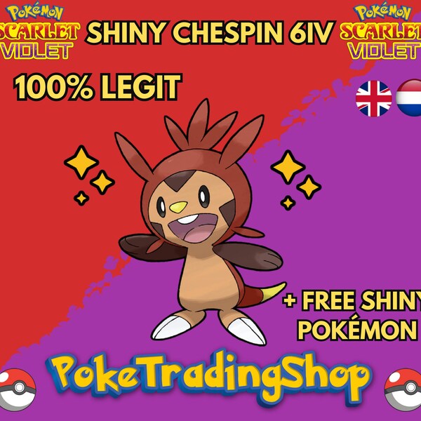 SHINY 6IV CHESPIN / Pokémon Scarlet and Violet / 6IV Pokemon / Shiny Pokemon / Competitive Battle Ready + EVs / Free Shiny / EV Trained