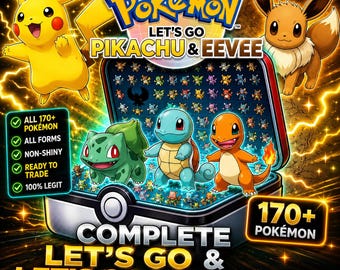Complete Pokemon Lets Go Pikachu Eevee Living Dex All Alolan Forms Mega Evolutions 170+ Pokemon Unlock the Shiny Charm
