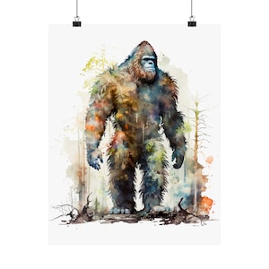 Bigfoot Art Poster -  Colorful Sasquatch Wall Decor - Matte Vertical Poster