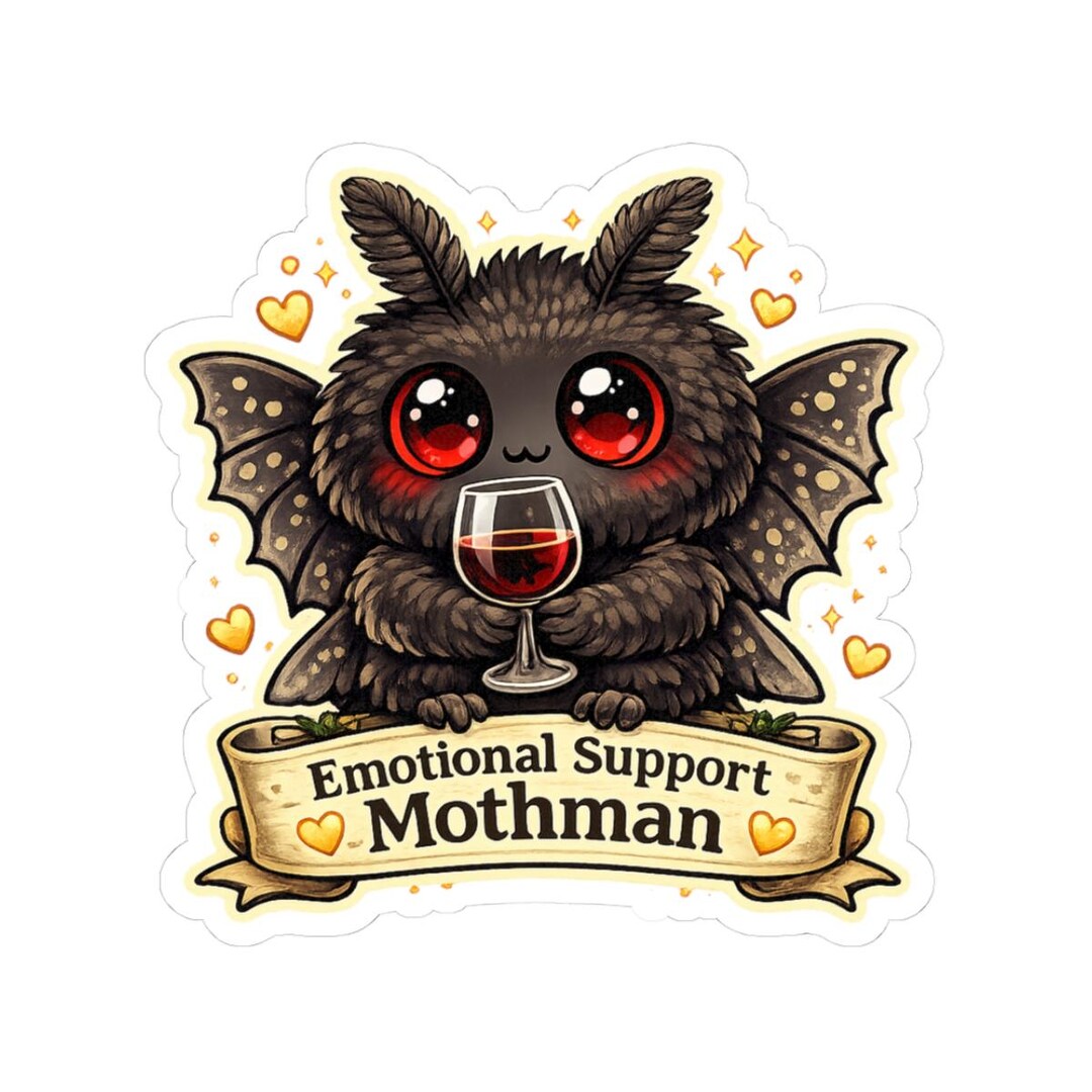 Emotional Support Mothman With Wine Kiss-cut Sticker | Cute Moth ...