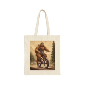 Bigfoot on a Mountain Bike - Cotton Canvas Tote Bag