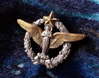Broche Vintage Arthus Bertrand DU SICA Compagnie Transatlantique - Sirène Et Bateau Ile De France, Métal Doré