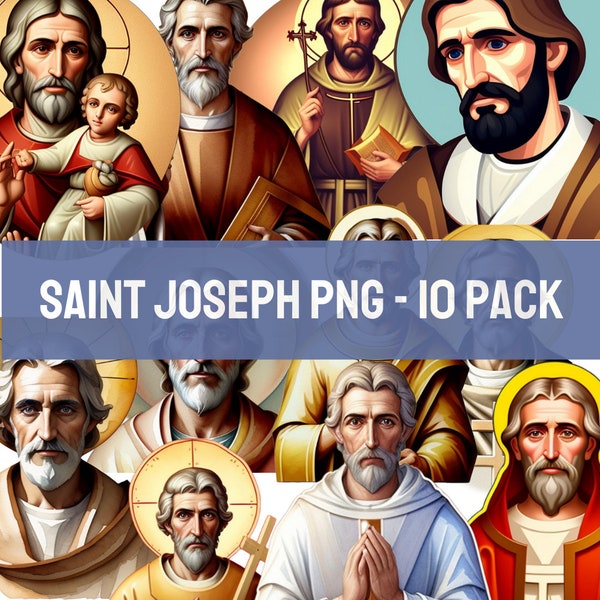 Saint Joseph PNG Clip Art - 10 Pack - Transparent Background - Tumbler Graphics - Digital Clipart - Catholic - Jesus - Christian