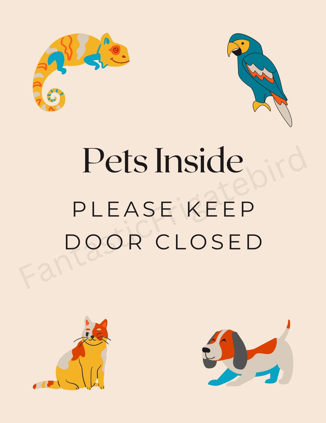 Pet Warning Door Sign, Attention Grabbing Sign, Keeping Pets Calm and ...