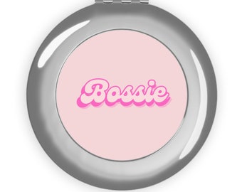 Light Pink Bossie (Silhouette) Compact Travel Mirror, Makeup Mirror, Gift For Her