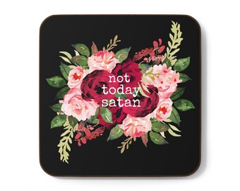 NOT TODAY SATAN Bouquet (Pitch Black) Hardboard Back Coaster, Cork Coaster, Home Decor