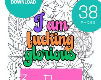 Zen Flowers and Swears Positivity Adult Coloring Book, Empowerment Swear Words, Printable Adult Coloring Book