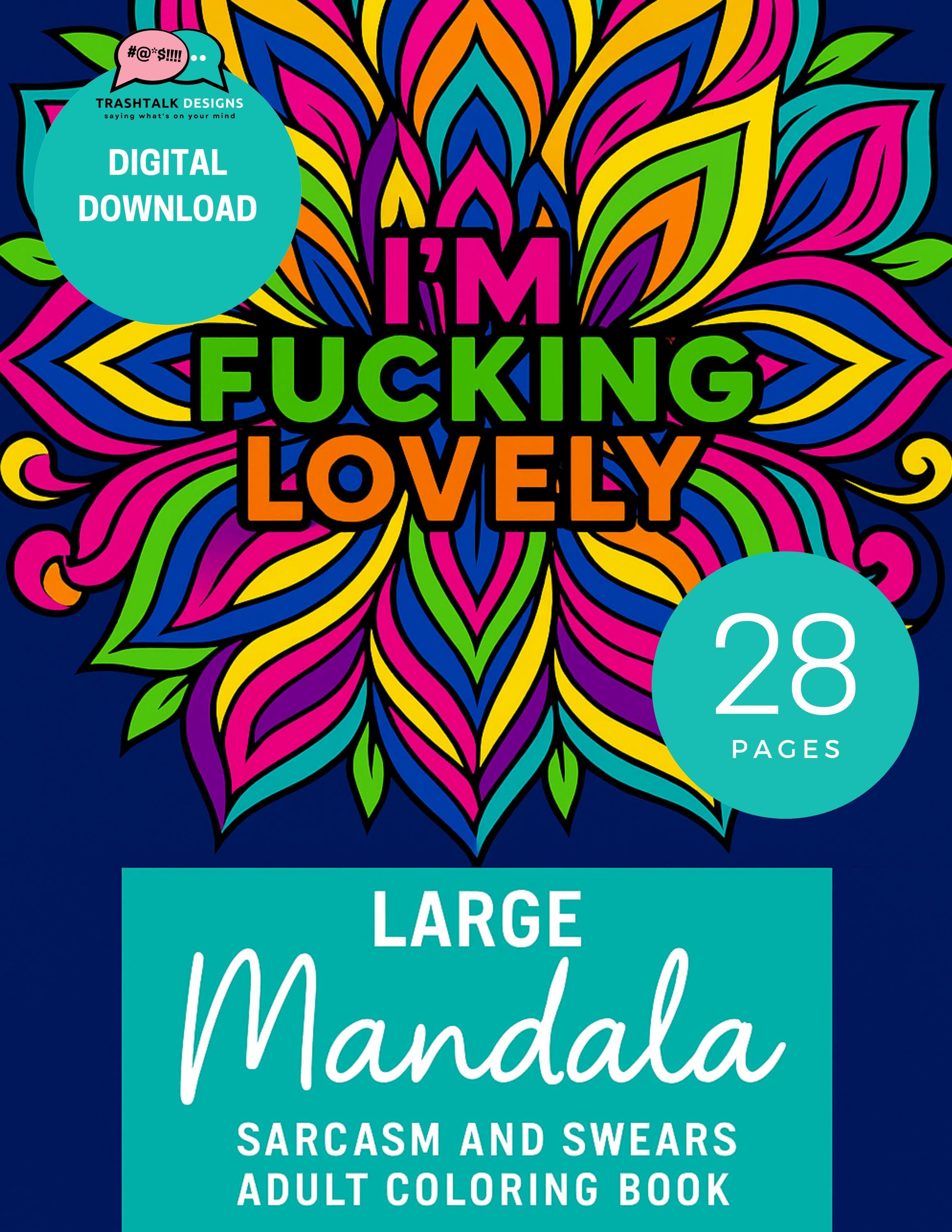 Swear Word Mandala Coloring Pages, Funny Adult Coloring Book, Cuss Words, Printable Adult Coloring Pages, Adult Color Therapy