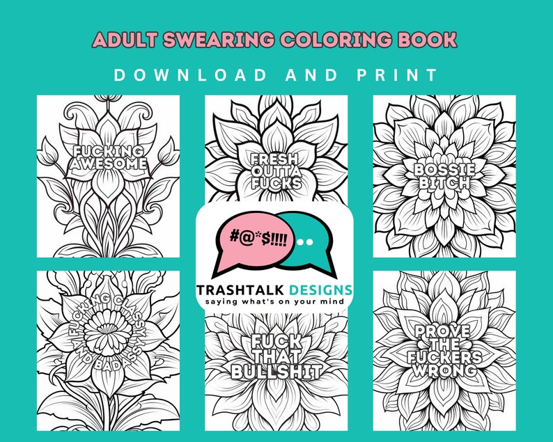 Swear Word Mandala Coloring Pages, Funny Adult Coloring Book, Cuss Words, Printable Adult Coloring Pages, Adult Color Therapy image 1