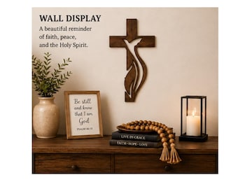 Cross and Dove Wall Decor | Christian Dove Cross Sign | Holy Spirit Wall Art | Rustic Faith Decor | Wooden Cross Wall Hanging