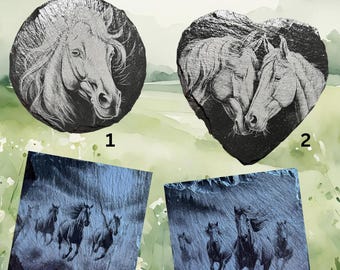 Horses on Slate Coasters | Laser Engraved Horse Coaster Set | Rustic Western Drink Coasters | Equestrian Gift | Farmhouse Home Decor