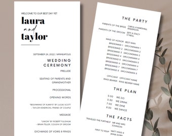 Modern Minimalist Wedding Ceremony Program Template Download, Editable Modern Wedding Program, Instant Download