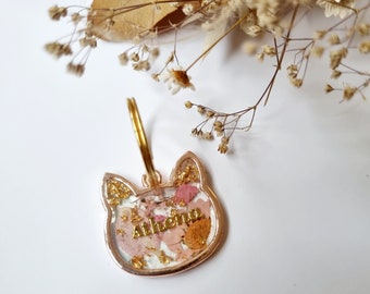 Médaille chat avec alliage pour collier pour chat en résine et feuilles dorées personnalisé