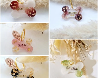 Botmedaille voor hondenhalsband in gekleurde hars en gouden bladeren