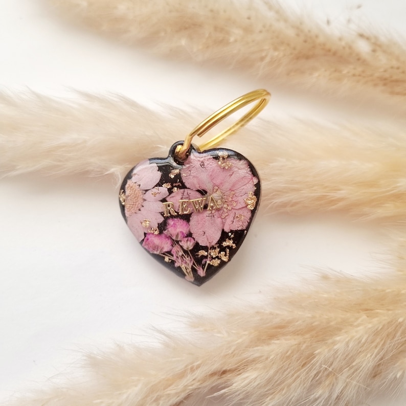 Médaille pour collier chien et chat en résine avec fleurs naturelles à personnaliser image 8