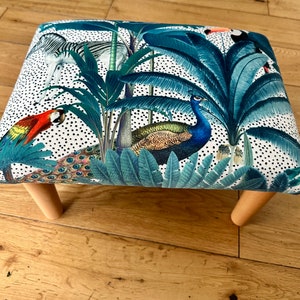 Handmade  small Footstool in Velvet Jungle Print