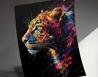 Leopard Wall Art: Colorful Graphic Illustration, Modern Home Decor, Animal Print