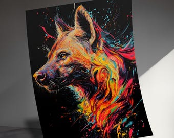 Colorful Hyena Art Print: Abstract Canine Wall Decor