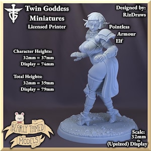 Elfe en armure inutile | Miniatures et dessins RizDraw de la déesse jumelle | 32 mm/Échelle d'affichage agrandie