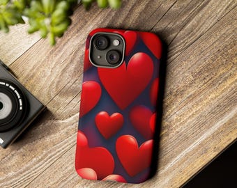 Red Hearts Phone Case: Protective Dual Layer Polycarbonate