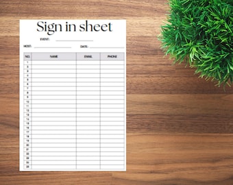 Printable Sign-in Sheet 25 Rows 8.5x11 Inches - Etsy