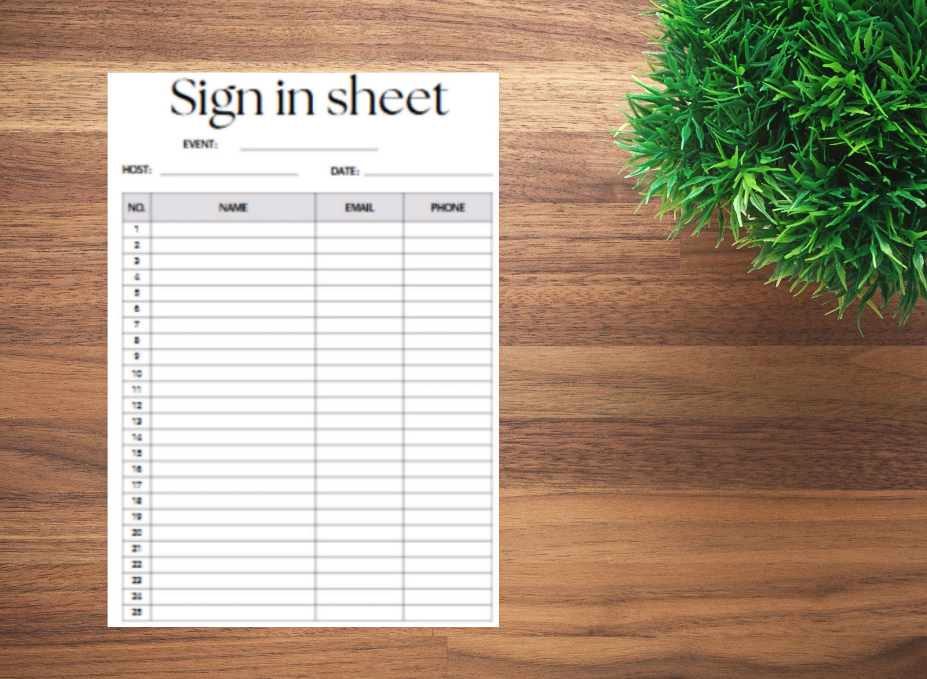 Printable Sign in Sheet - Etsy