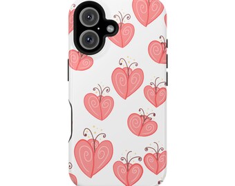 Rosa fjärilsfodral för mobilen | Elegant stötskydd med dubbla lager