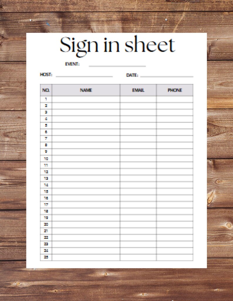 Printable Sign in Sheet - Etsy