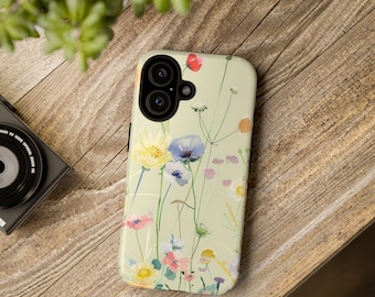 Wildflower Phone Case: Green Floral Design, Protective Dual Layer
