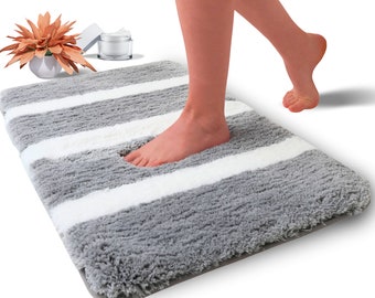 Microfiber Luxury Bathroom Rugs Mat, Extra Soft, Absorbent Bath Rugs, Non_ Slip, and Machine Washable Dry Bath Mats for Bathroom Floor, Grey