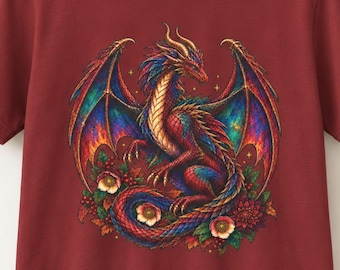 Camiseta con diseño de dragón botánico, camiseta Bella Canvas Fantasy, camiseta gráfica en tonos joya, regalo para amantes de los dragones.