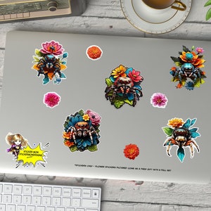 Cute & Creepy Jumping Spider Stickers, Vibrant Arachnid Decals, Laptop, Water Bottles stickers, Halloween Sticker, Sticker pack - Set 1