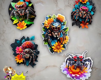 Jumping Spider Sticker Pack set 3, Cute & Creepy Vibrant Arachnid Decals, Laptop, Water Bottles stickers, Halloween Sticker