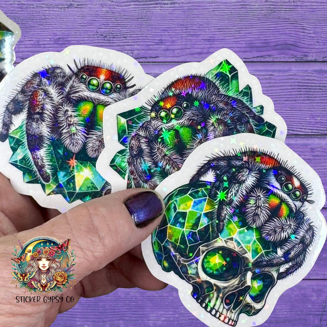 Holographic Jumping Spider Sticker Pack - 12pcs Crystal & Skull Designs ...