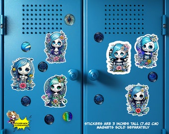 Paquete de 6 pegatinas de Ghoulie Girl - Set 2: Espeluznantes, florales, adorables pesadillas kawaii, Halloween, pastel goth, pegatina para Kindle