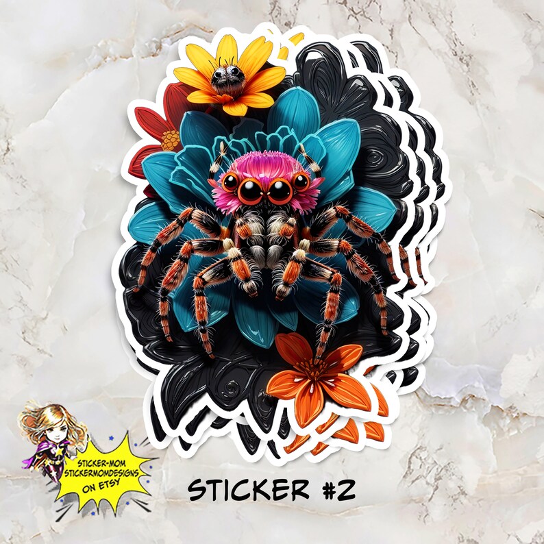 Jumping Spider Sticker Pack Set 3, Cute & Creepy Vibrant Arachnid ...