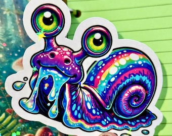 Pegatina de caracol arcoíris psicodélico: vinilo estrella holográfica Slime Friend: botella de agua, vaso, computadora portátil, pegatina para teléfono celular, ¡diversión brillante!