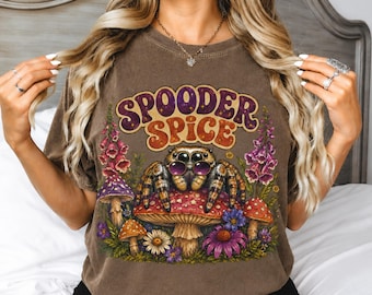 Camiseta Spooder Spice, Camiseta con araña saltarina adorable, Camiseta Cottagecore con setas, Camiseta divertida de otoño, Camiseta gráfica Comfort Colors, Regalo de arácnidos